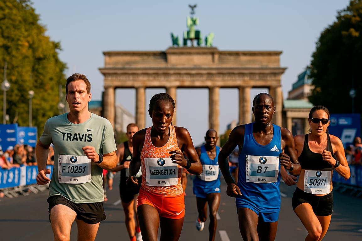 Corredores bajo la Puerta de Brandeburgo en la Maratón de Berlín